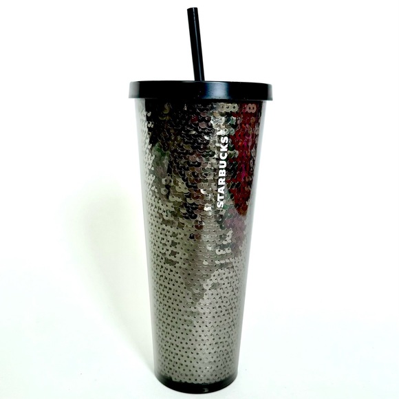 STARBUCKS 24oz TUMBLER LIMITED EDITION BEST MOST FAVORITE SILVER SEQUINS - Picture 2 of 3